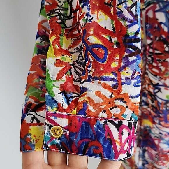 Speed Limit MPH Longline Shirt Multi Color Print Semi Sheer Lightweight Size M/L - Picture 9 of 16